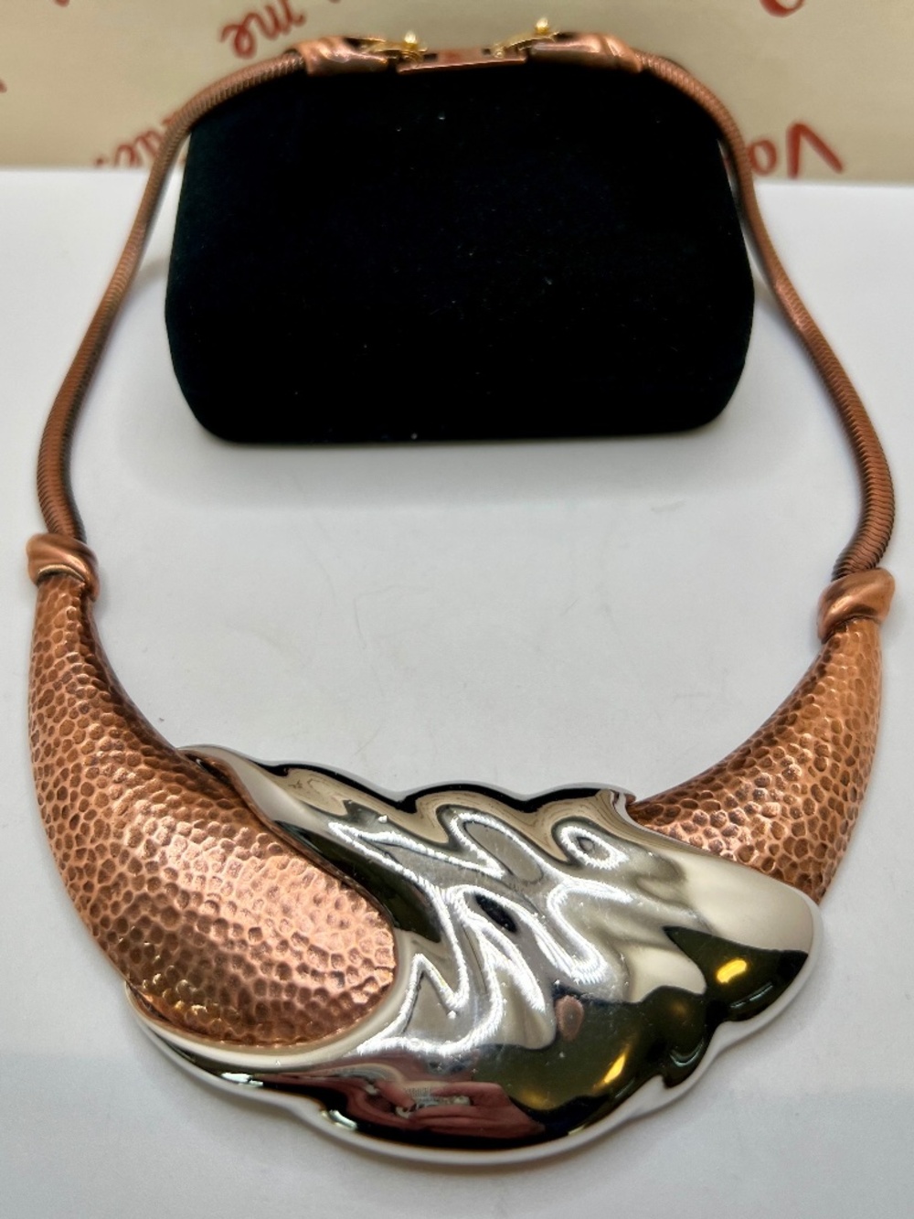Monet Hammered Copper & Silver Modernest Necklace 1985